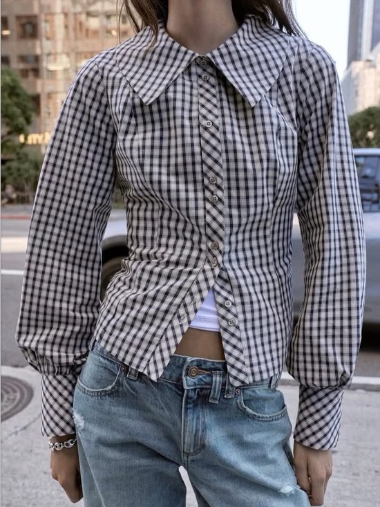 Zara Tops - Zara Checkered Gingham Button Up Collared Top